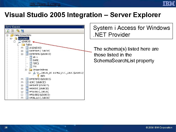 IBM Power Systems Visual Studio 2005 Integration – Server Explorer System i Access for