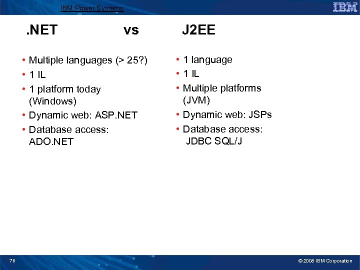 IBM Power Systems . NET vs • Multiple languages (> 25? ) • 1