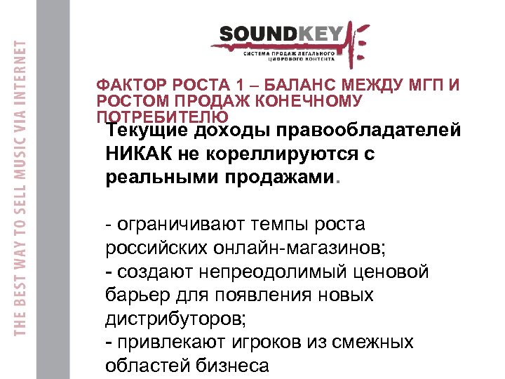ФАКТОР РОСТА 1 – БАЛАНС МЕЖДУ МГП И РОСТОМ ПРОДАЖ КОНЕЧНОМУ ПОТРЕБИТЕЛЮ Tекущие доходы