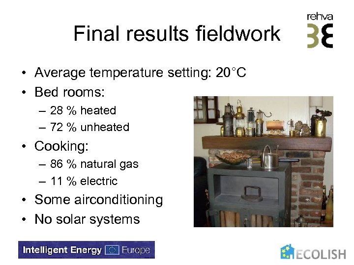 Final results fieldwork • Average temperature setting: 20°C • Bed rooms: – 28 %