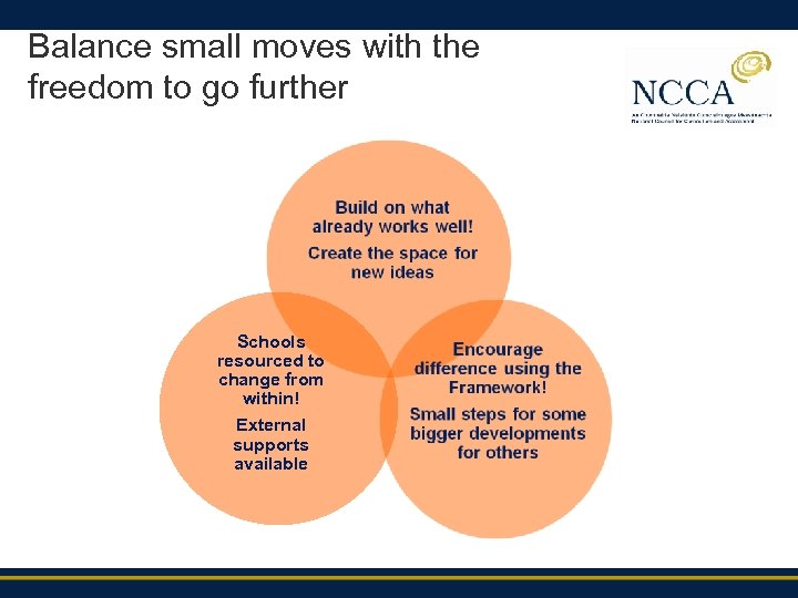 Balance small moves with the freedom to go further Schools resourced to change from