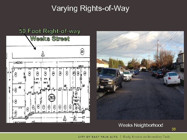 Varying Rights-of-Way 50 Foot Right-of-way Weeks Street Weeks Neighborhood 35 