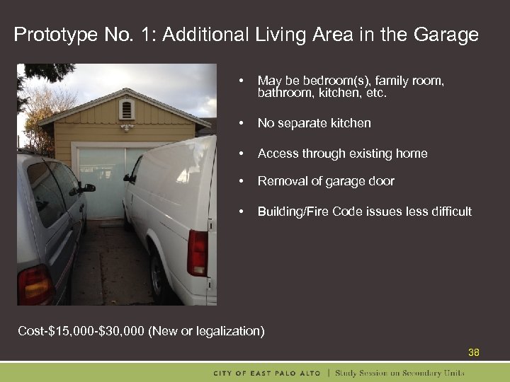 Prototype No. 1: Additional Living Area in the Garage • May be bedroom(s), family