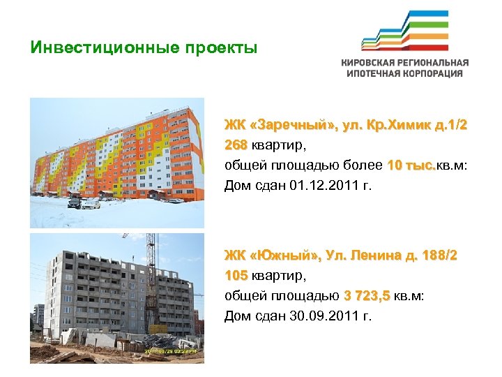 Инвестиционные проекты ЖК «Заречный» , ул. Кр. Химик д. 1/2 268 квартир, 268 общей