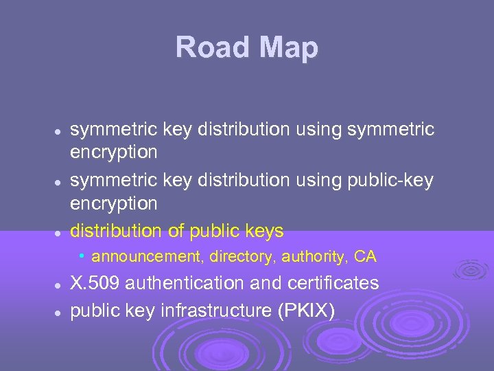 Road Map symmetric key distribution using symmetric encryption symmetric key distribution using public-key encryption