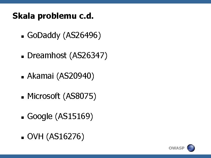 Skala problemu c. d. Go. Daddy (AS 26496) Dreamhost (AS 26347) Akamai (AS 20940)