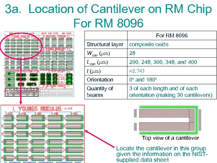 3 a. Location of Cantilever on RM Chip For RM 8096 Structural layer composite