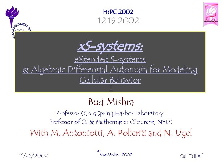 Hi. PC 2002 12 19 2002 x. S-systems: e. Xtended S-systems & Algebraic Differential