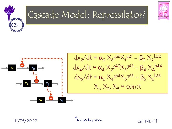 Cascade Model: Repressilator? x 1 - dx 2/dt = a 2 X 6 g