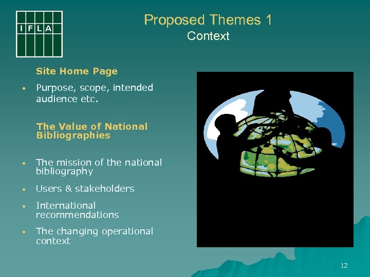 Proposed Themes 1 Context Site Home Page • Purpose, scope, intended audience etc. The