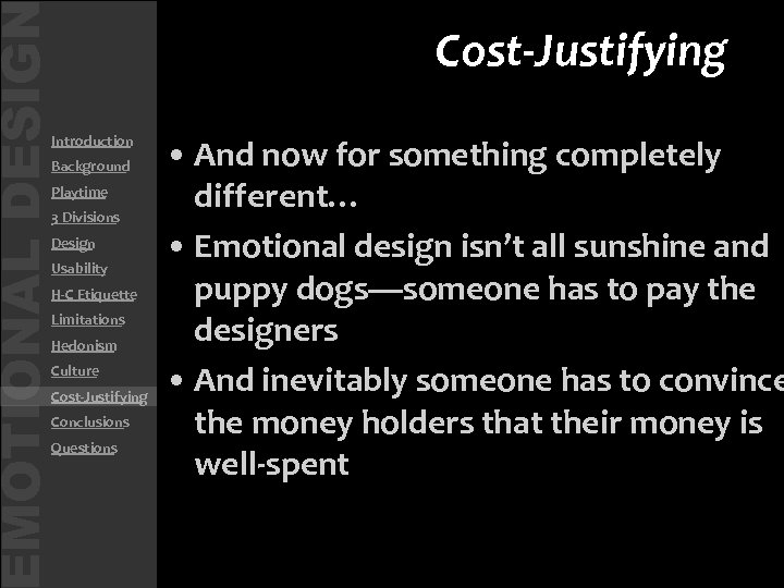 MOTIONAL DESIG • Introduction • Background • Playtime • 3 Divisions • Design •