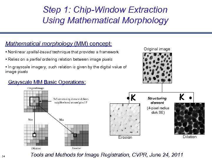 Step 1: Chip-Window Extraction Using Mathematical Morphology Mathematical morphology (MM) concept: Original image •