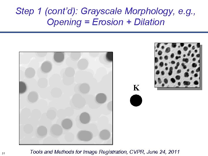 Step 1 (cont’d): Grayscale Morphology, e. g. , Opening = Erosion + Dilation K