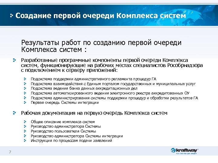 Создание первой очереди Комплекса систем Результаты работ по созданию первой очереди Комплекса систем :