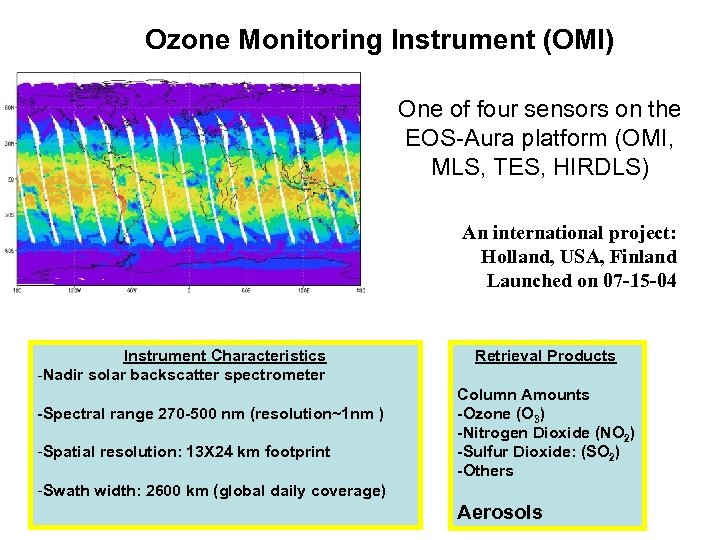 Ozone Monitoring Instrument (OMI) One of four sensors on the EOS-Aura platform (OMI, MLS,