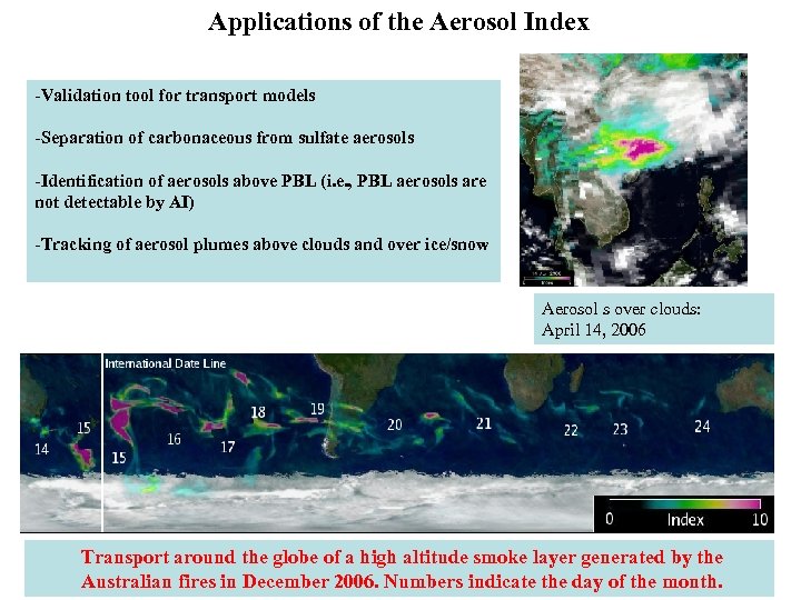 Applications of the Aerosol Index -Validation tool for transport models -Separation of carbonaceous from