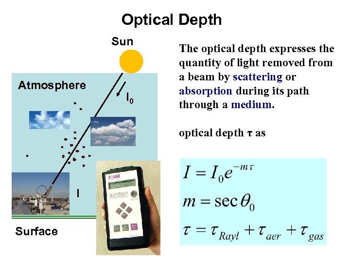 Optical Depth Sun Atmosphere I 0 The optical depth expresses the quantity of light