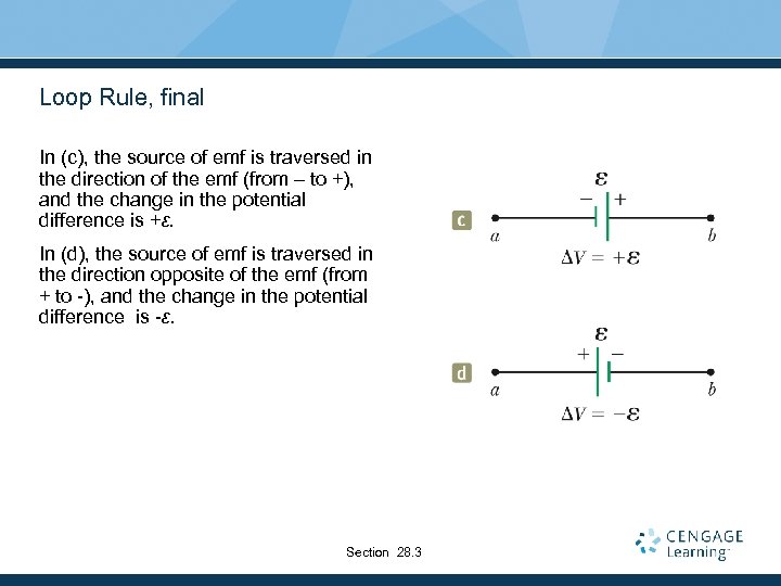 Loop Rule, final In (c), the source of emf is traversed in the direction