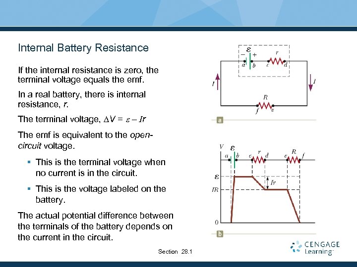 Internal Battery Resistance If the internal resistance is zero, the terminal voltage equals the