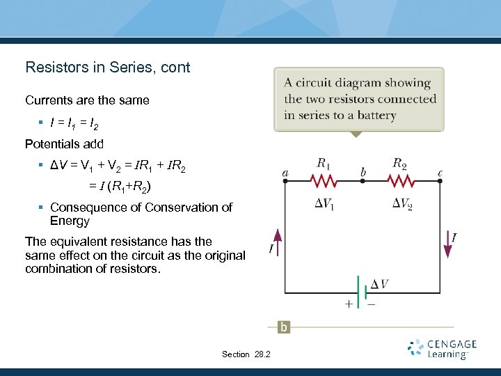 Resistors in Series, cont Currents are the same § I = I 1 =