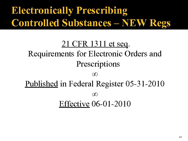 Electronically Prescribing Controlled Substances – NEW Regs 21 CFR 1311 et seq. Requirements for