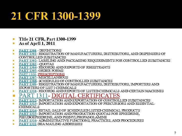 21 CFR 1300 -1399 Title 21 CFR, Part 1300 -1399 As of April 1,