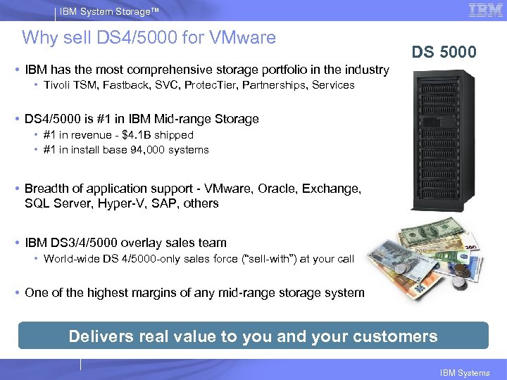 IBM System Storage™ Why sell DS 4/5000 for VMware DS 5000 • IBM has