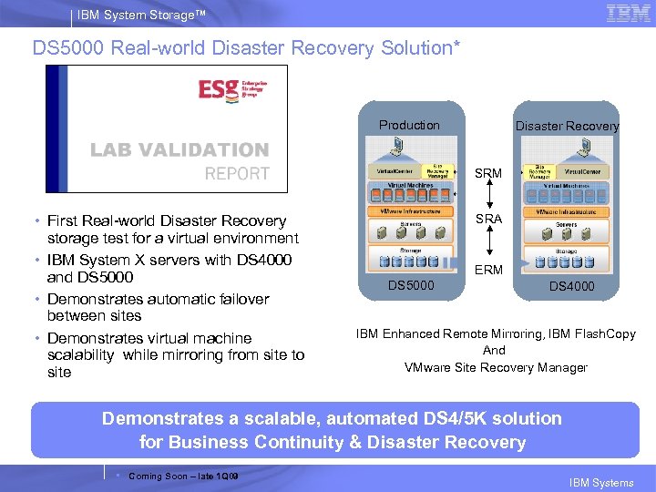 IBM System Storage™ DS 5000 Real-world Disaster Recovery Solution* Production Disaster Recovery SRM •