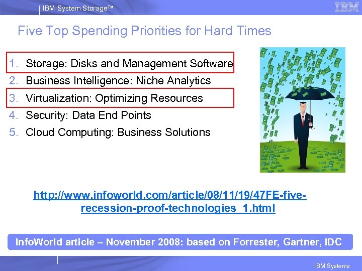IBM System Storage™ Five Top Spending Priorities for Hard Times 1. Storage: Disks and