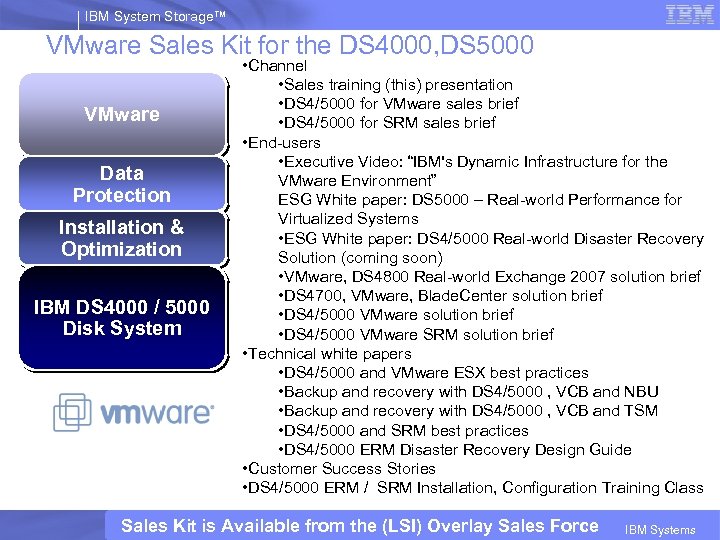 IBM System Storage™ VMware Sales Kit for the DS 4000, DS 5000 VMware Data