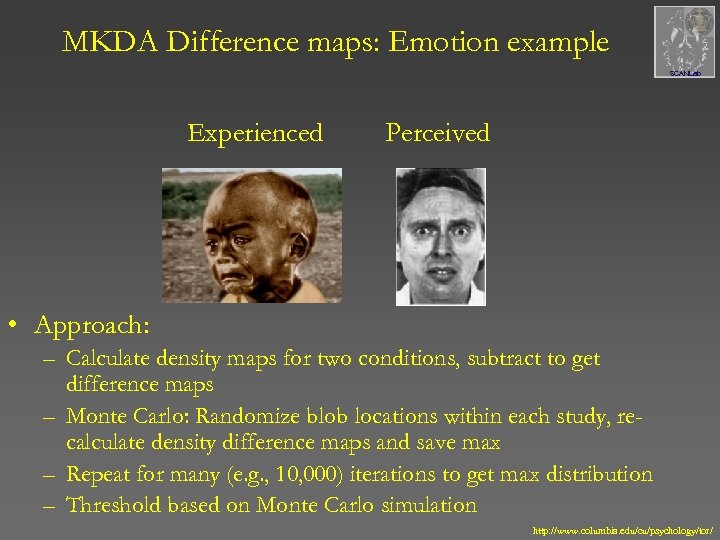 MKDA Difference maps: Emotion example SCANLab Experienced Perceived • Approach: – Calculate density maps