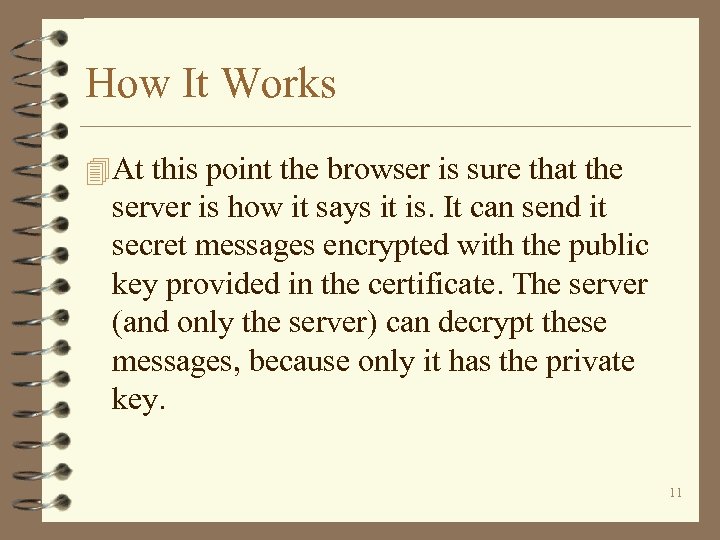 How It Works 4 At this point the browser is sure that the server