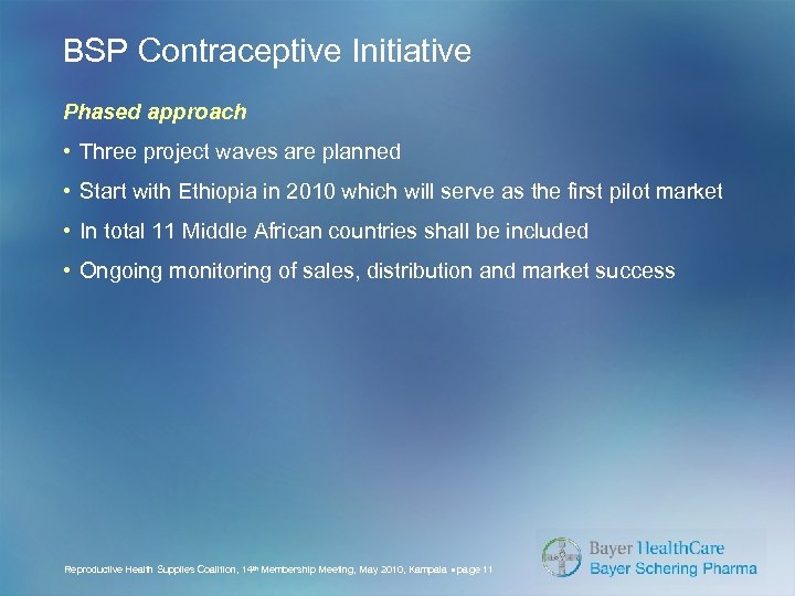 BSP Contraceptive Initiative Phased approach • Three project waves are planned • Start with