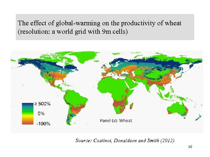 The effect of global-warming on the productivity of wheat (resolution: a world grid with