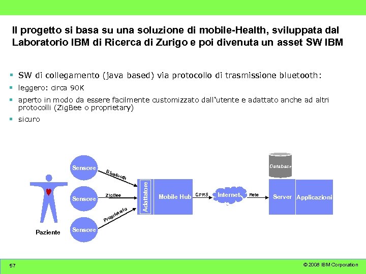 Il progetto si basa su una soluzione di mobile-Health, sviluppata dal Laboratorio IBM di