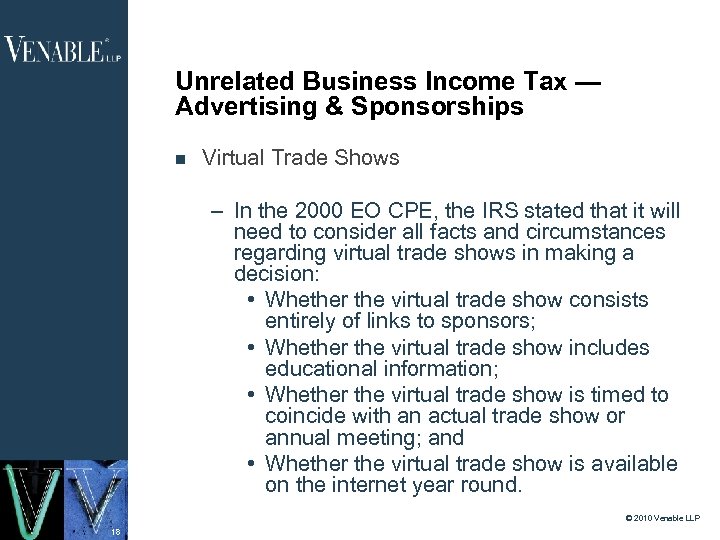 Unrelated Business Income Tax — Advertising & Sponsorships Virtual Trade Shows – In the