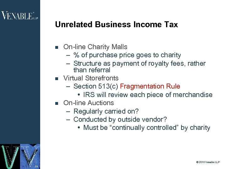 Unrelated Business Income Tax On-line Charity Malls – % of purchase price goes to