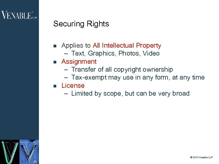 Securing Rights Applies to All Intellectual Property – Text, Graphics, Photos, Video Assignment –