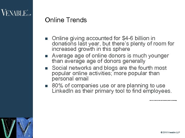 Online Trends Online giving accounted for $4 -6 billion in donations last year, but