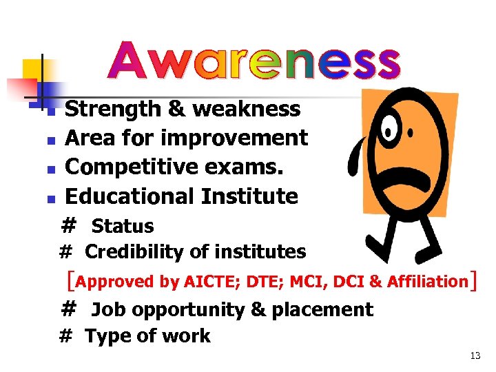 Strength & weakness n Area for improvement n Competitive exams. n Educational Institute #