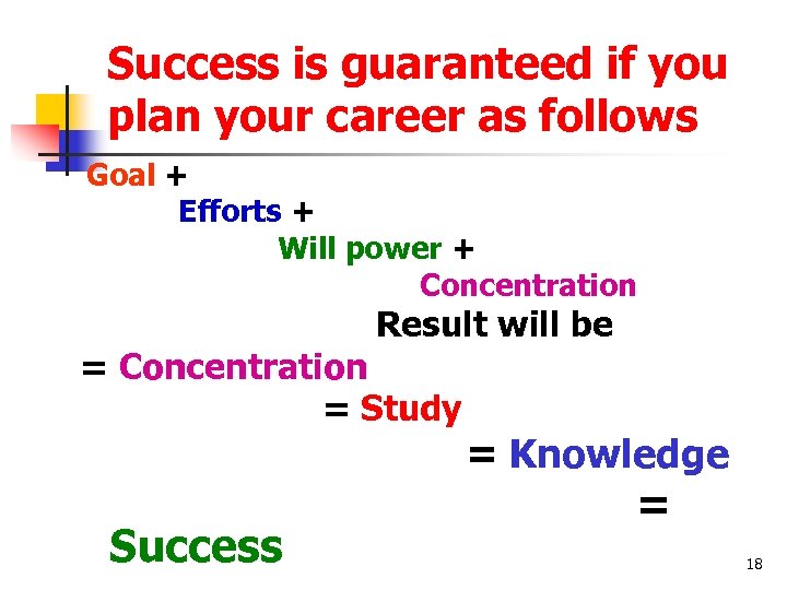 Success is guaranteed if you plan your career as follows Goal + Efforts +