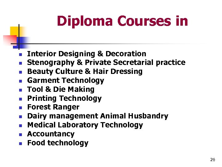 Diploma Courses in n n Interior Designing & Decoration Stenography & Private Secretarial practice