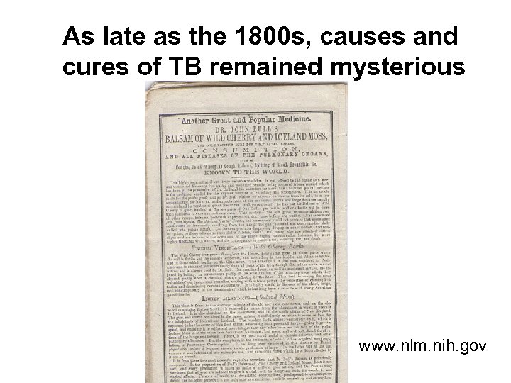 As late as the 1800 s, causes and cures of TB remained mysterious www.