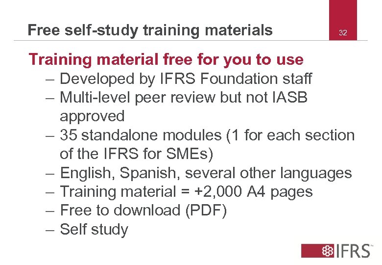 Free self-study training materials 32 Training material free for you to use – Developed