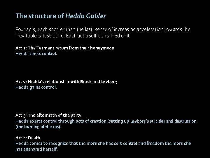 The structure of Hedda Gabler Four acts, each shorter than the last: sense of