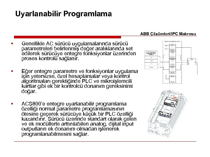 Uyarlanabilir Programlama ABB Çözümleri/IPC Makrosu § Genellikle AC sürücü uygulamalarında sürücü parametreleri belirlenmiş değer