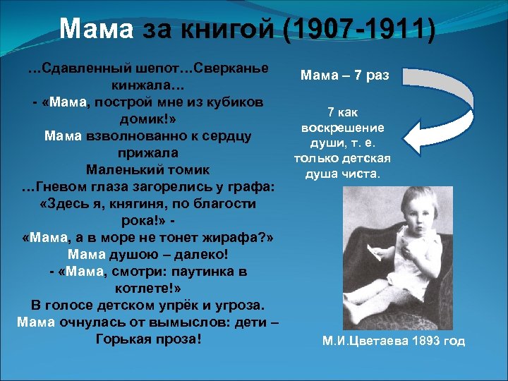 Мама за книгой (1907 -1911) …Сдавленный шепот…Сверканье кинжала… - «Мама, построй мне из кубиков