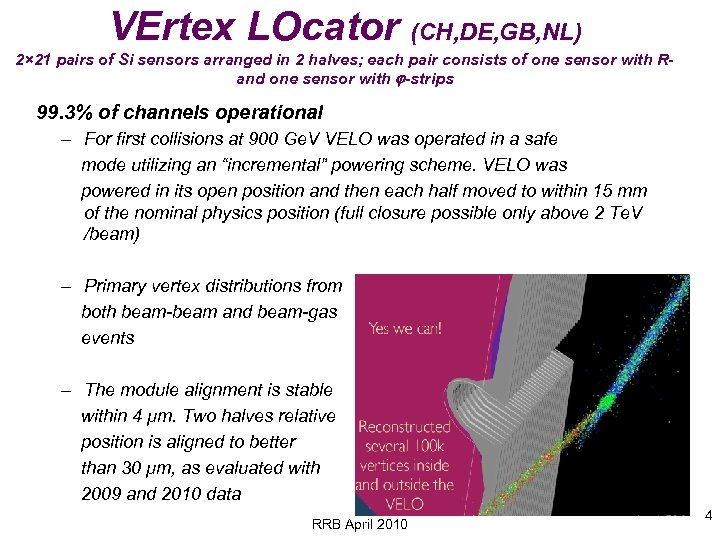 VErtex LOcator (CH, DE, GB, NL) 2× 21 pairs of Si sensors arranged in
