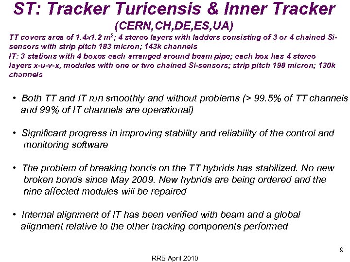 ST: Tracker Turicensis & Inner Tracker (CERN, CH, DE, ES, UA) TT covers area