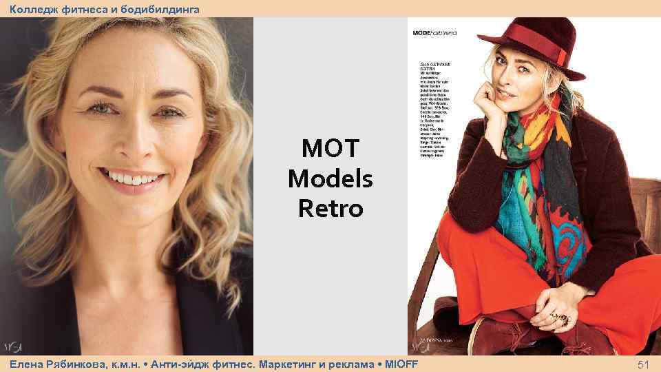 Колледж фитнеса и бодибилдинга MOT Models Retro Елена Рябинкова, к. м. н. • Анти-эйдж